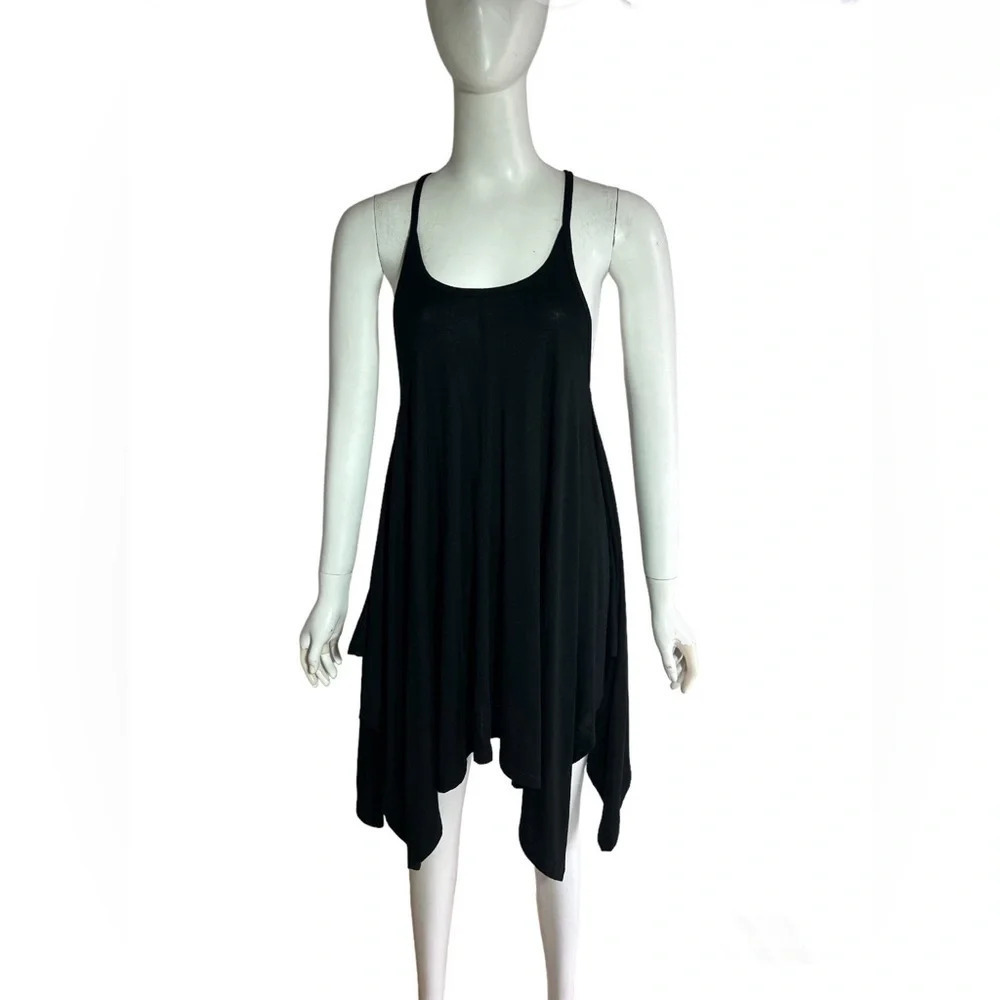 Peruvian Connection Pima Cotton Handkerchief Hem Black Lagenlook Tunic Top Sz XS